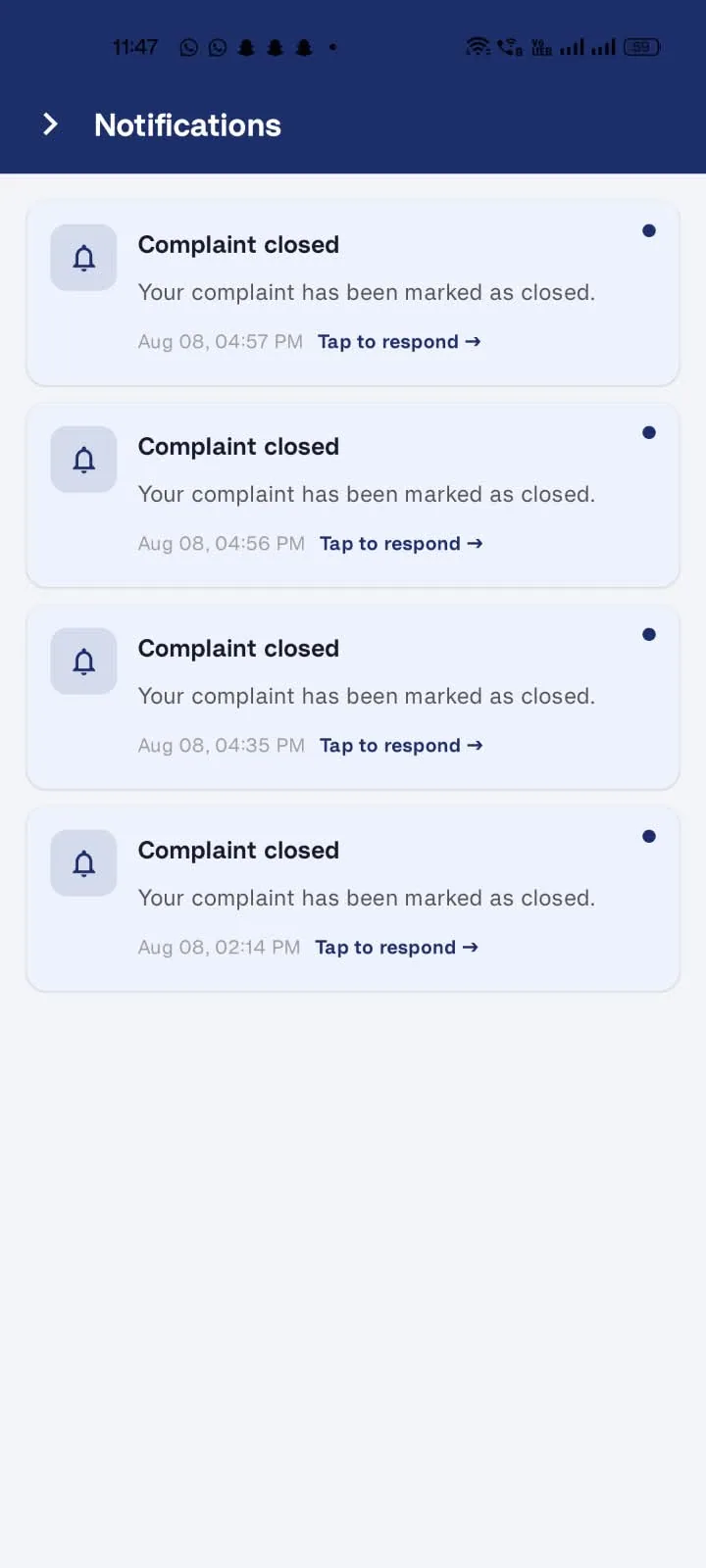 My Nest resident app: notifications that complaints have been marked as closed