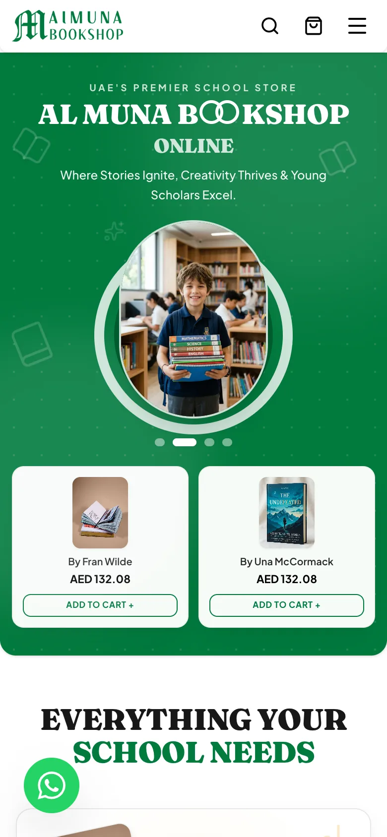 The Al Muna homepage on a phone