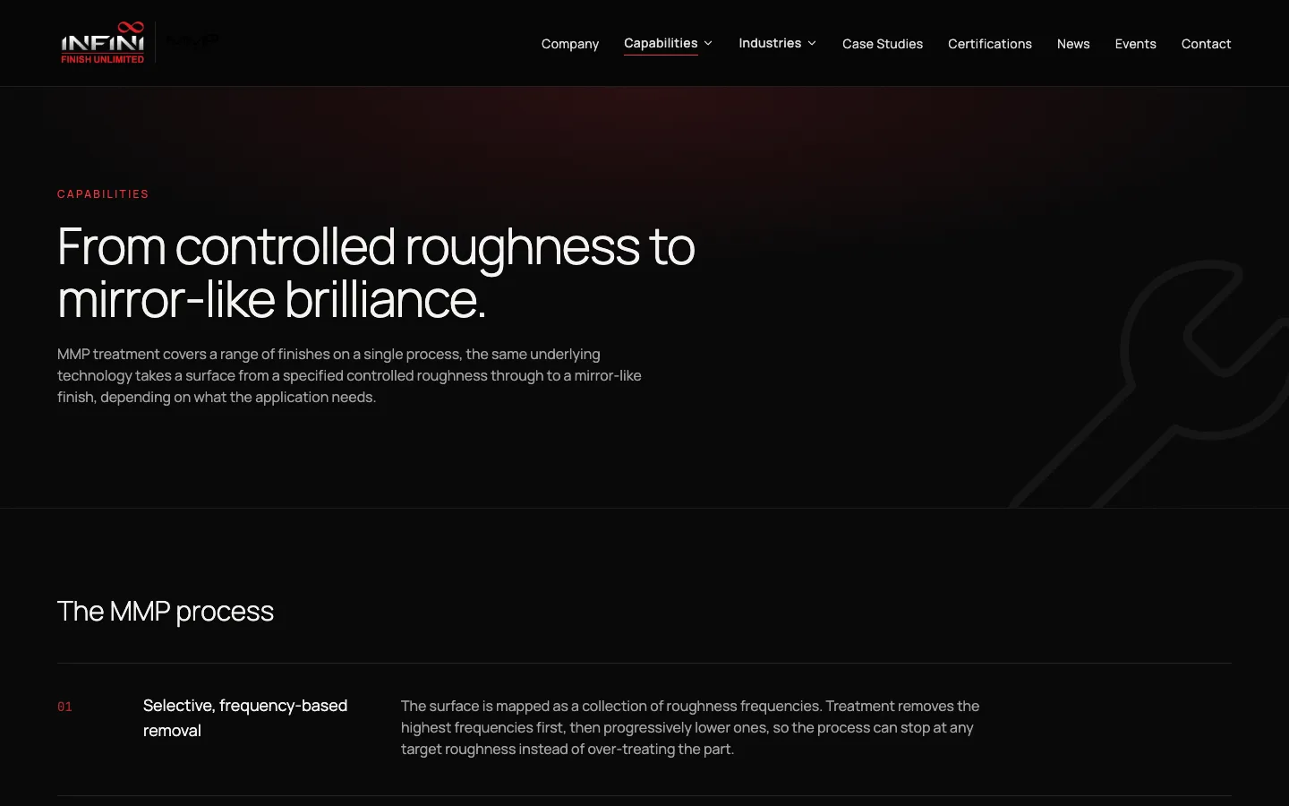 Capabilities page describing the finishing process