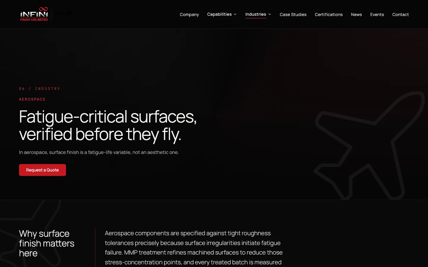 Aerospace industry landing page