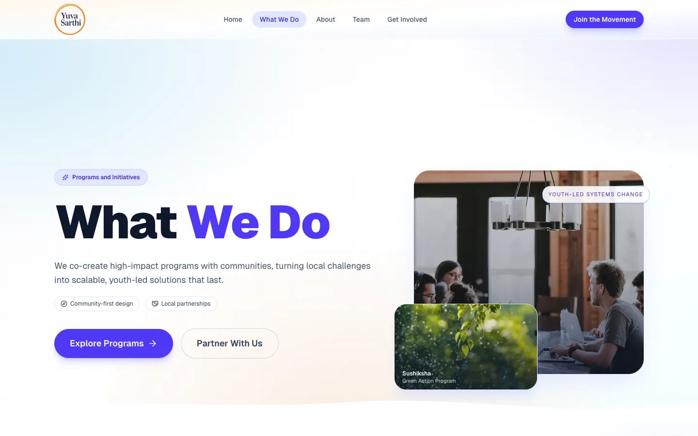 What we do page listing programmes with category tags