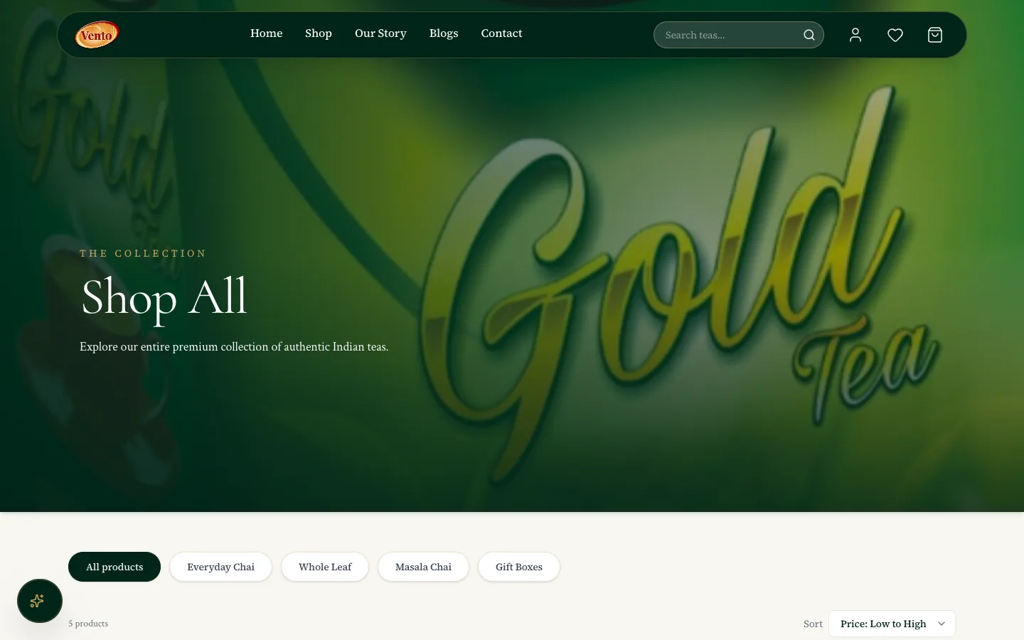 Shop page with a grid of tea products